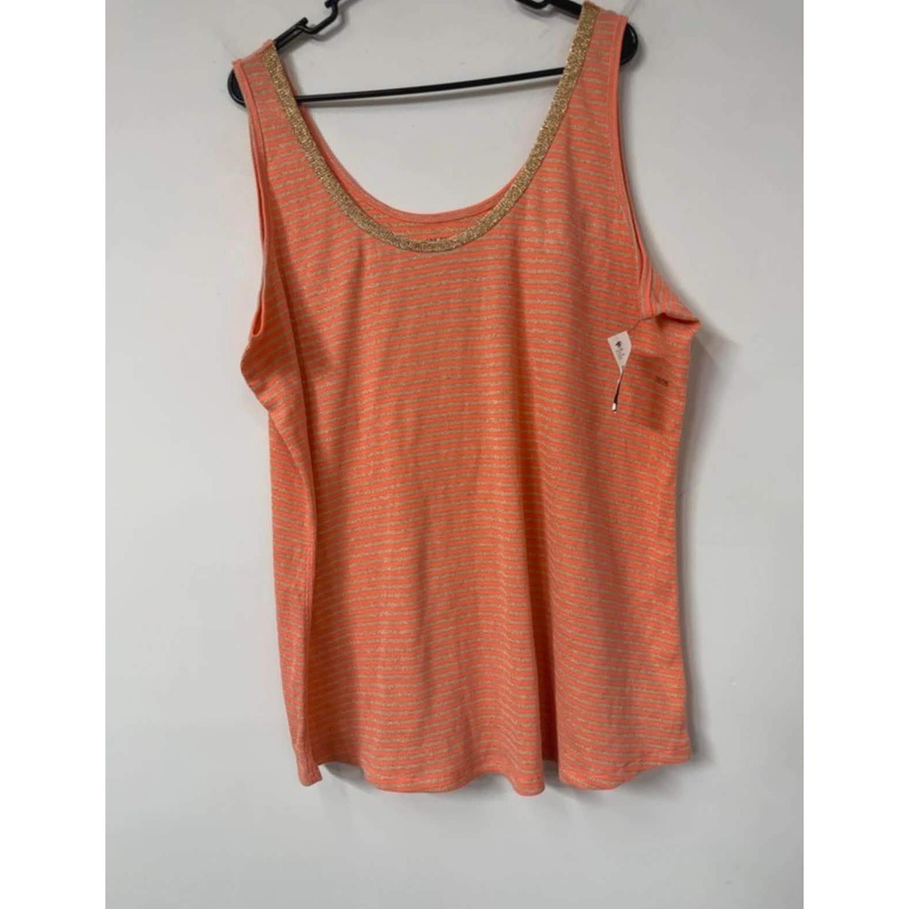 New Lane Bryant Women's 26/28 Coral Gold Striped Tank Top Metallic Scoop Neck